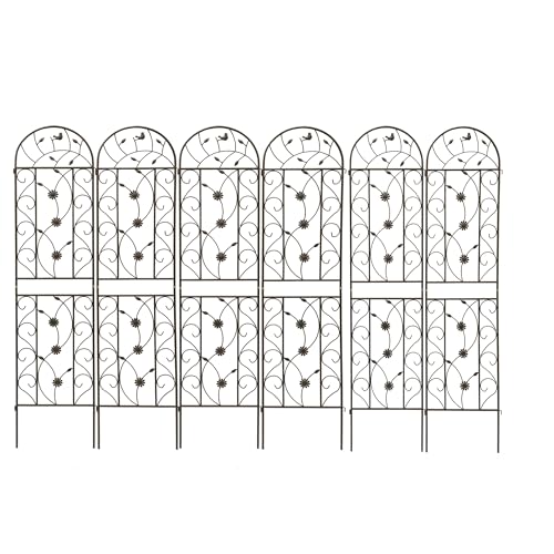 6 Pack Metal Garden Trellis 86.7" Tall Outdoor Climbing Plant Support for Roses (Brown-86.7"H)