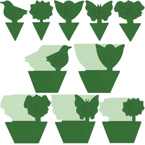 50 Sheets Fruit Fly Sticky Traps for Fruit Fly Gnat Trap for House Indoors Sticky Traps Catcher for Gnats Fungus Gnats Mosquito Catcher for Kitchen Outdoor Plants (Green / Classic Style)