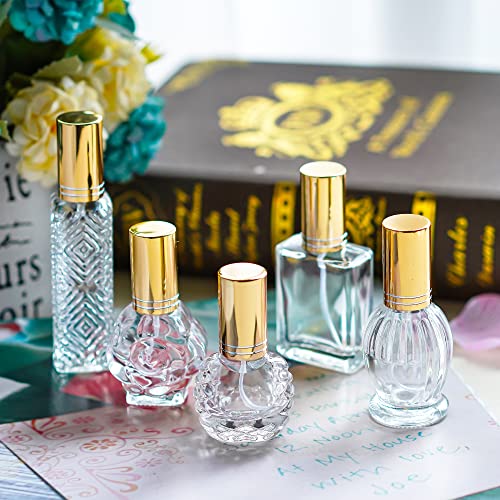 5 Pcs Vintage Glass Empty Perfume Bottles Refillable with Spray (5 Count)