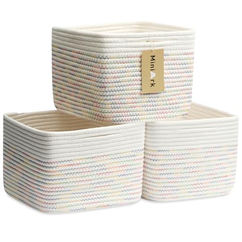 Small Organizing Baskets for Cubes Shelf (Square-9L (▢9.7"×9.7"×H7.1") / Off White & Rainbow Stitches)