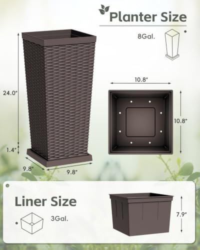 Set of 2 Tall Plastic Planters with Saucer