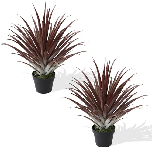 2 Pcs Artificial Aloe Vera Plants 27 Inch Red Fake Succulents Faux Agave Plant Potted for Indoor Outdoor Home Office Decor (2 Count)