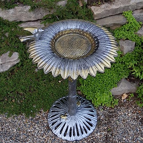 5065AP Antique Pewter Sunflower Design Aluminum Birdbath
