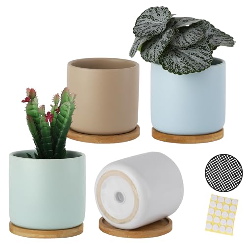 4 Inch Planters with Drainage Hole and Saucer (4 Count)