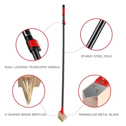 Weed Moss Remover Brush Tool 53'' Long Handle for Roof Paver Deck