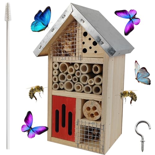 Natural Wooden Hanging Bee House for Gardens Natural Wooden Butterfly Hotel for Bee