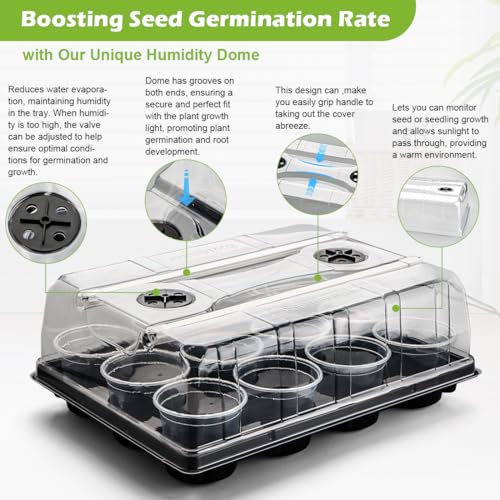 36 Pack 4 Inch Clear Plant Pots & 3 Pack 12 Cell Nursery Pot Trays with Humidity Dome and Growing Lights for Seed Starting (39 Count)