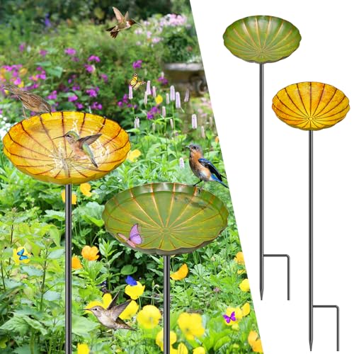2PCS Metal Flower Bird Bath for Outside