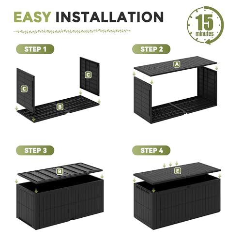 180 Gallon Deck Box Outdoor Storage Box Package Delivery Boxes for outside (Black / 180 Gallon)