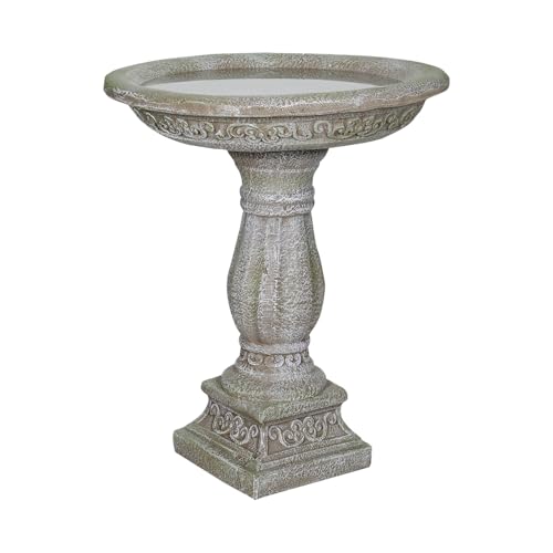 23.8” H x 20” Dia Outdoor Birdbath with Exquisite Carvings Pedestal