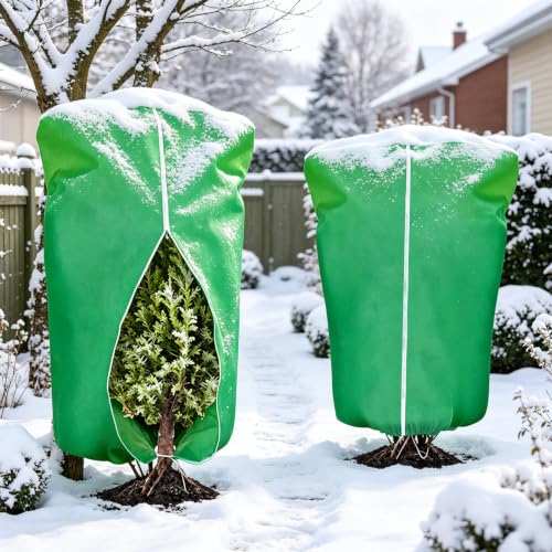 4 Pcs Plant Covers Frost Protection Bag 90"X75" Winter Reusable Plants Jacket with Zipper Drawstring Large Plant Protection Wraps Bags Frost Blanket for Winter Outdoor Garden Plants (90 x 75 Inch（4 Pcs） / Green)