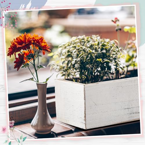 12 Set Wood Boxes for Centerpieces 16x4 Inch Rectangle Wooden Planter Rustic Wooden Planters with Removable Plastic Liner Floral Foam Blocks for Christmas Wedding Home Decor (16 x 4 Inch / White)