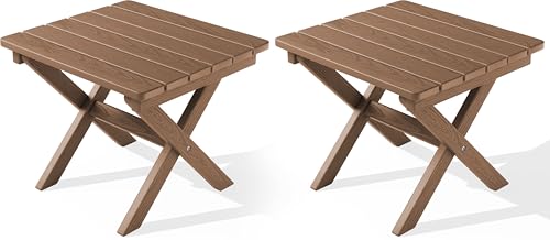 Small Folding Outdoor Side Table Set of 2 (Brown / Foldable 2-pack)