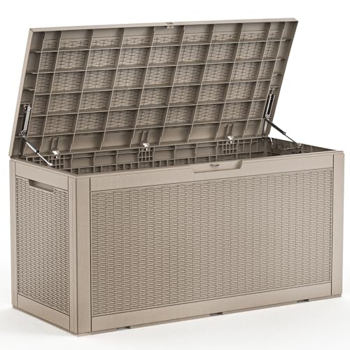 120 Gal Deck Box Waterproof Outdoor Storage Box Gray