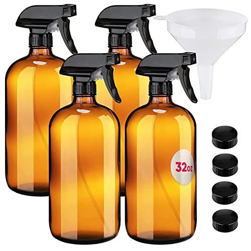 Large 32oz Amber Glass Spray Bottles with Funnel