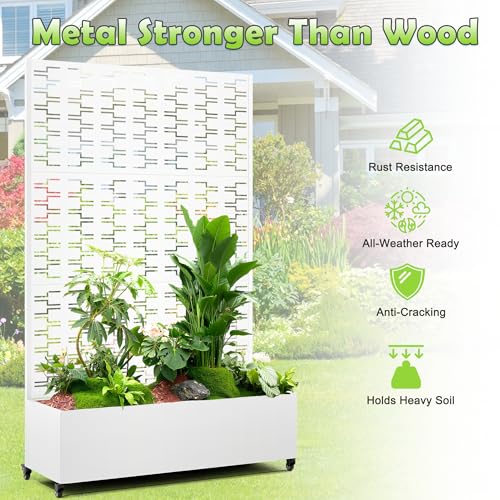 15.7"×70.9"×47.2" Metal Raised Garden Bed with Trellis and Wheels
