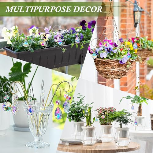 Set 4 Small Trellis with Crystal Prisms Suncatchers for Plant Decorations (4pcs-Sliver-Crystal Prisms)