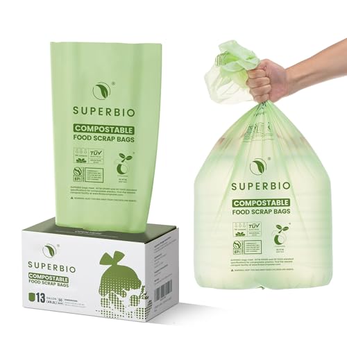 13 Gallon Compostable Kitchen Waste Bags (13 Gallon Flat Top, 50 Count)