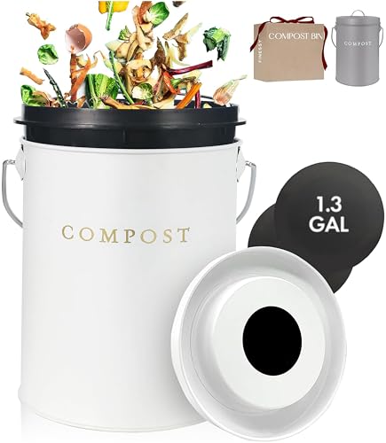 Kitchen Compost Bin Countertop White