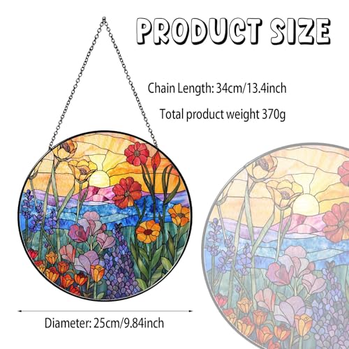 Wildflowers Sun Catcher 9.8'' Stained Glass Window Hanging Plant Lover Gifts for Women Wildflowers Wall Decor Handmade Sun Catcher Decoration for Window Garden Home Christmas & Birthday Gifts (Wildflowers / 9.8inch)
