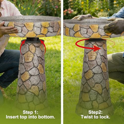 24" H Outdoor Bird Bath (Rustic Gray)