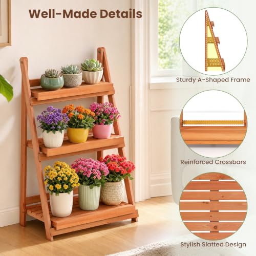 Foldable Wooden Plant Stand (Orange / 24"x13"x37")