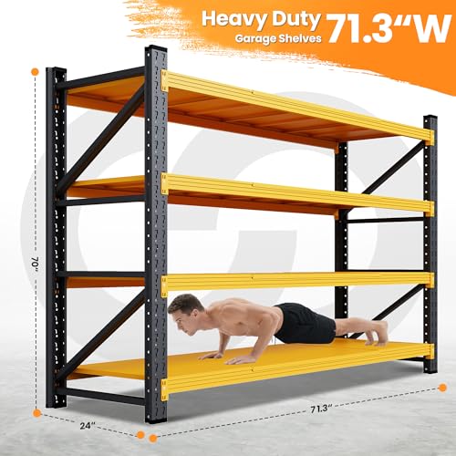 71.3” Wide Heavy Duty Metal Garage Shelving (Black Yellow / 71"Wx24"Dx70"H)