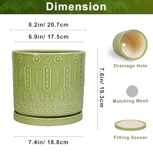 Ceramic Pots for Plants (8 Inch / Green - 2)