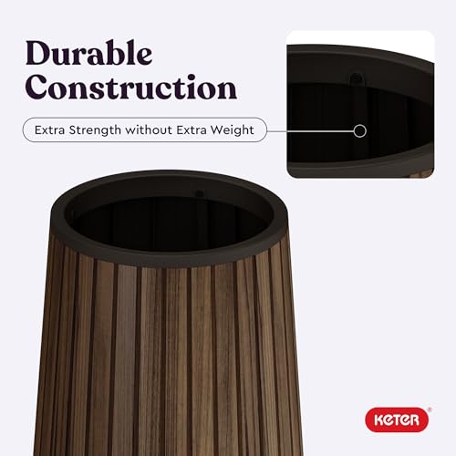 Signature Conic 28.5 Inch Tall Round Large Wood Look Planter for Indoor or Outdoor Flower Pot Ideal for Patio Deck and Front Porch Decor