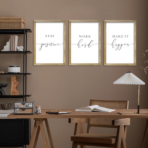 Inspirational Quotes Wall Art Decor 3 Piece 11"X16" Wood (16"L x 11"W / Stay Positive Work Hard Make It Happen（Wood))