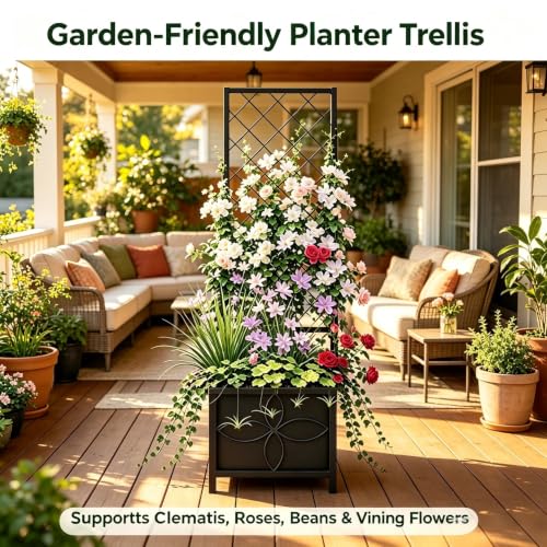 15.75 x 15.75 x 55 in Raised Garden Bed with Trellis