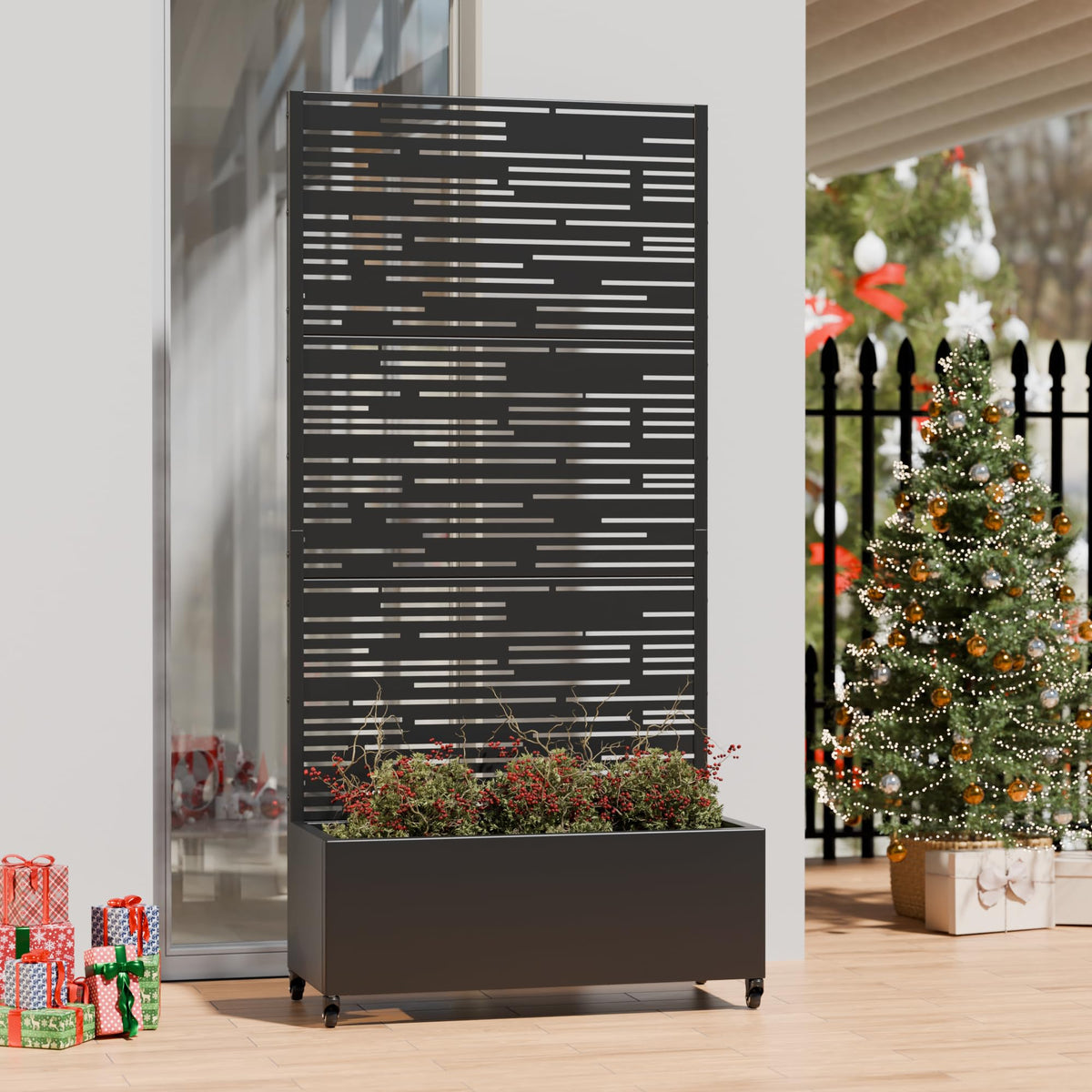 Metal Raised Garden Bed with Trellis and Wheels