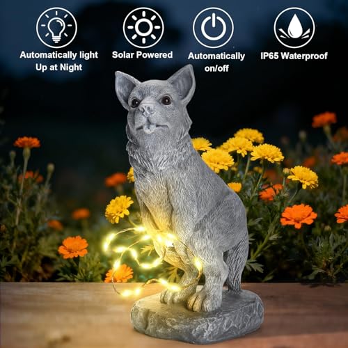 Funny Dog Solar Garden Statue with LED Light Stream Outdoor Yard Lawn Decor