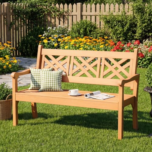 54" Poly Lumber Outdoor Patio Bench Weatherproof (Teak Color / 3-Person)
