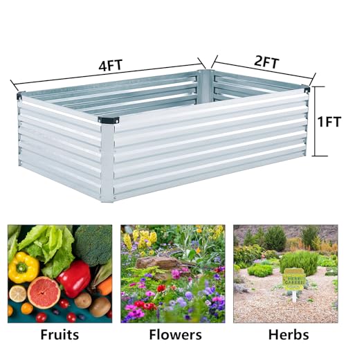 2 Pack 4x2x1FT Galvanized Raised Garden Beds Kit Outdoor Metal Gardening Planter Box for Vegetable Elevated Flower Herbs (2 Count)