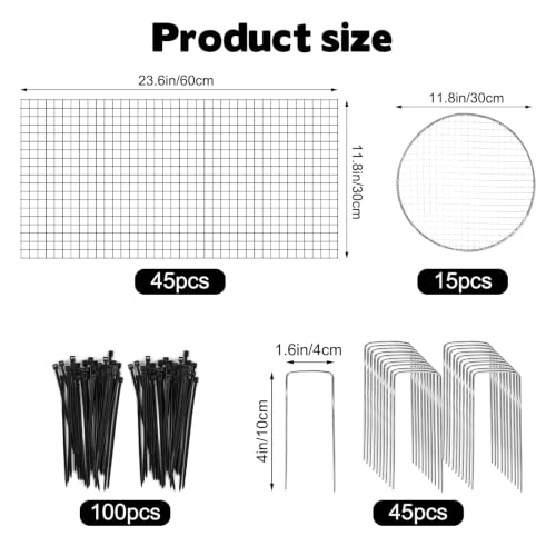 45 Pcs 24” x 12” Large Wire Plant Protector from Animals with Metal Cover (15 Pack 24'' x 12'' with 15 Pcs 12'' Cover)