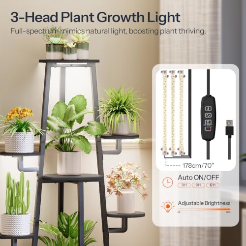 Plant Stand Indoor with Grow Lights (Black)