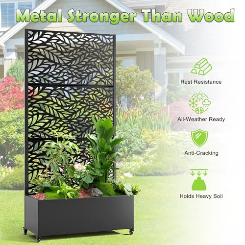 15.7"×70.9"×35.4" Metal Raised Garden Bed with Trellis and Wheels