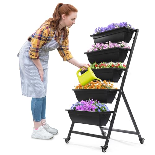 4.4 FT Vertical Garden Bed Removable 5 Tier Elevated with 4 Wheels