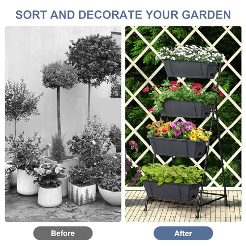 4 Tier Vertical Garden Planter Herb Garden Planter Outdoor Planters for Outdoor Plants Standing Vertical Raised Garden Bed Tiered Garden Vegetable Planter with Drainage Holes