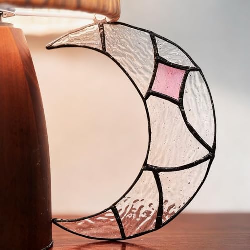 Silver Moon Stained Glass Window Hanging Suncatchers (Silver Moon)