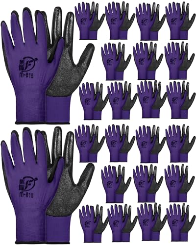 24 Pairs Gardening Gloves for Men Women Rubber Coated Landscaping Work Gloves Safety Work Construction (24 Count)