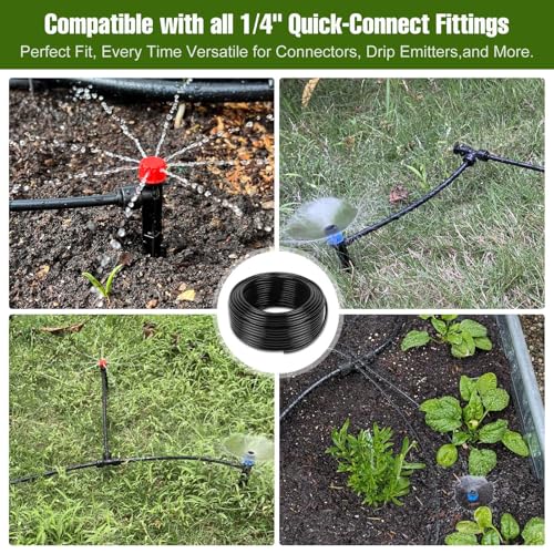 100FT 1 4 Inch Drip Irrigation Tubing with 10 Pack Push
