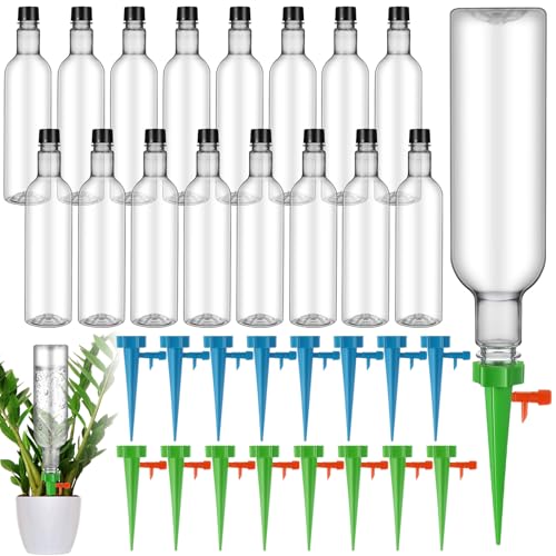 16 Set Plant Watering Devices with Self Spikes and Plastic Bottles (16 Count)