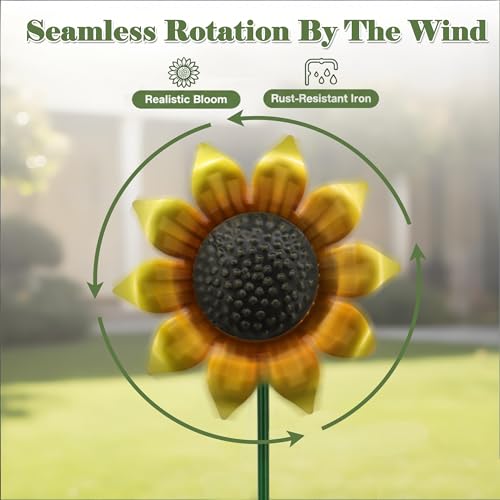 Sunflowers Metal Yard Art Wind Spinners Outdoor Decoration Stakes (Sunflowers)