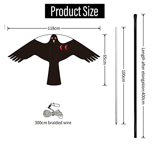 Bird Scarer Kite with 13ft Pole Bird Hawk Flying Kite (style C with 4m pole)