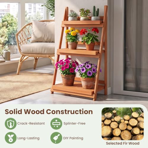 Foldable Wooden Plant Stand (Orange / 24"x13"x37")