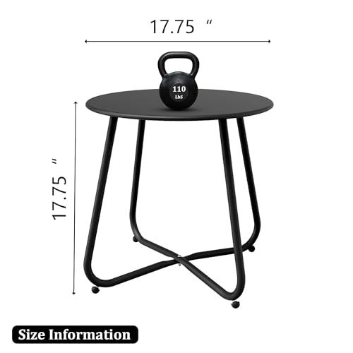 Patio Side Table Waterproof Round Metal Steel Weather Resistant Portable Outdoor and Indoor End Table for Garden Balcony Yard