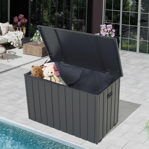 Outdoor Metal Storage Deck Box Waterproof 200 Gal Patio Pool Deck Box