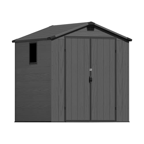 6x6FT Plastic Outdoor Storage Shed with Floor (6x6FT / Dark Gray)